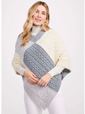 Aran Woollen Mills Patchwork Poncho Three Colour
